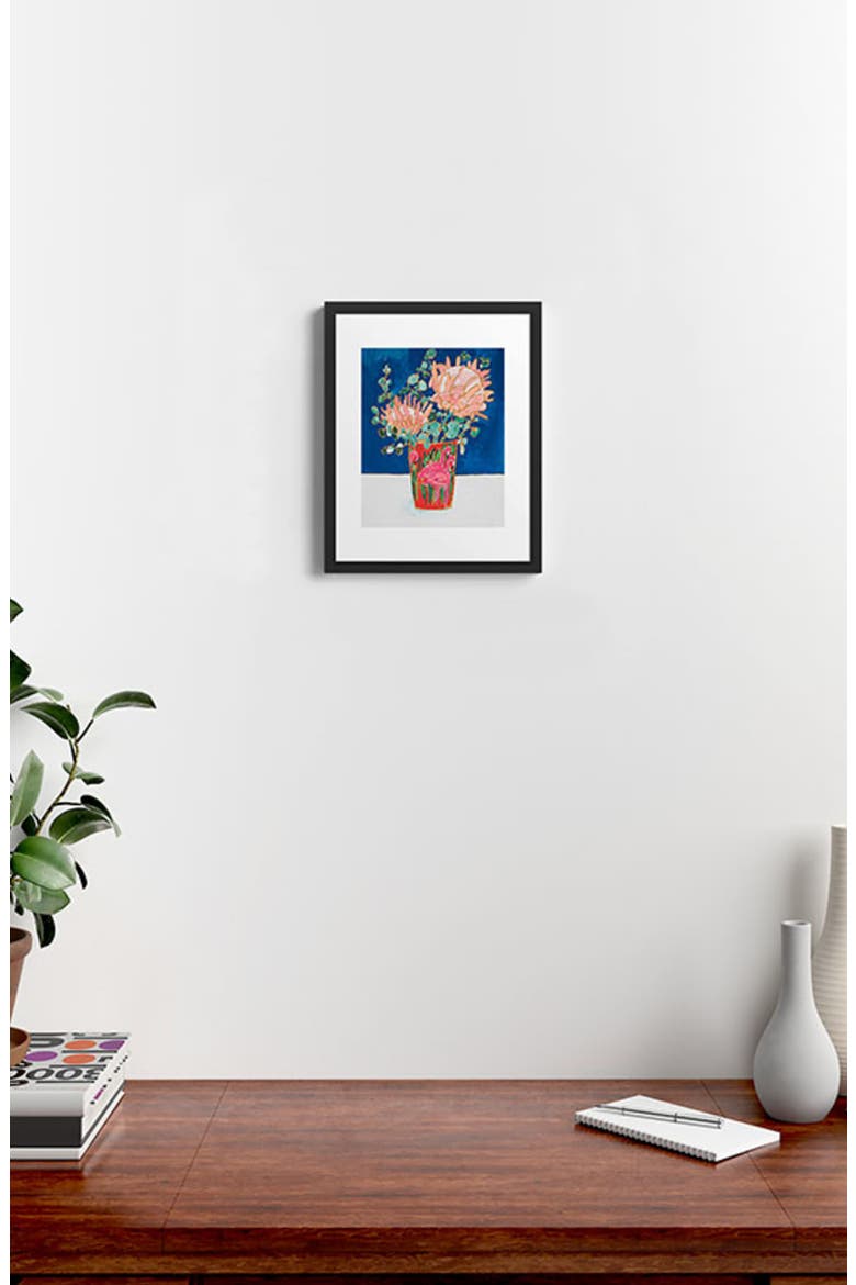 Protea in Enamel Flamingo Tumbler Framed Art Print, Alternate, color, BLUE