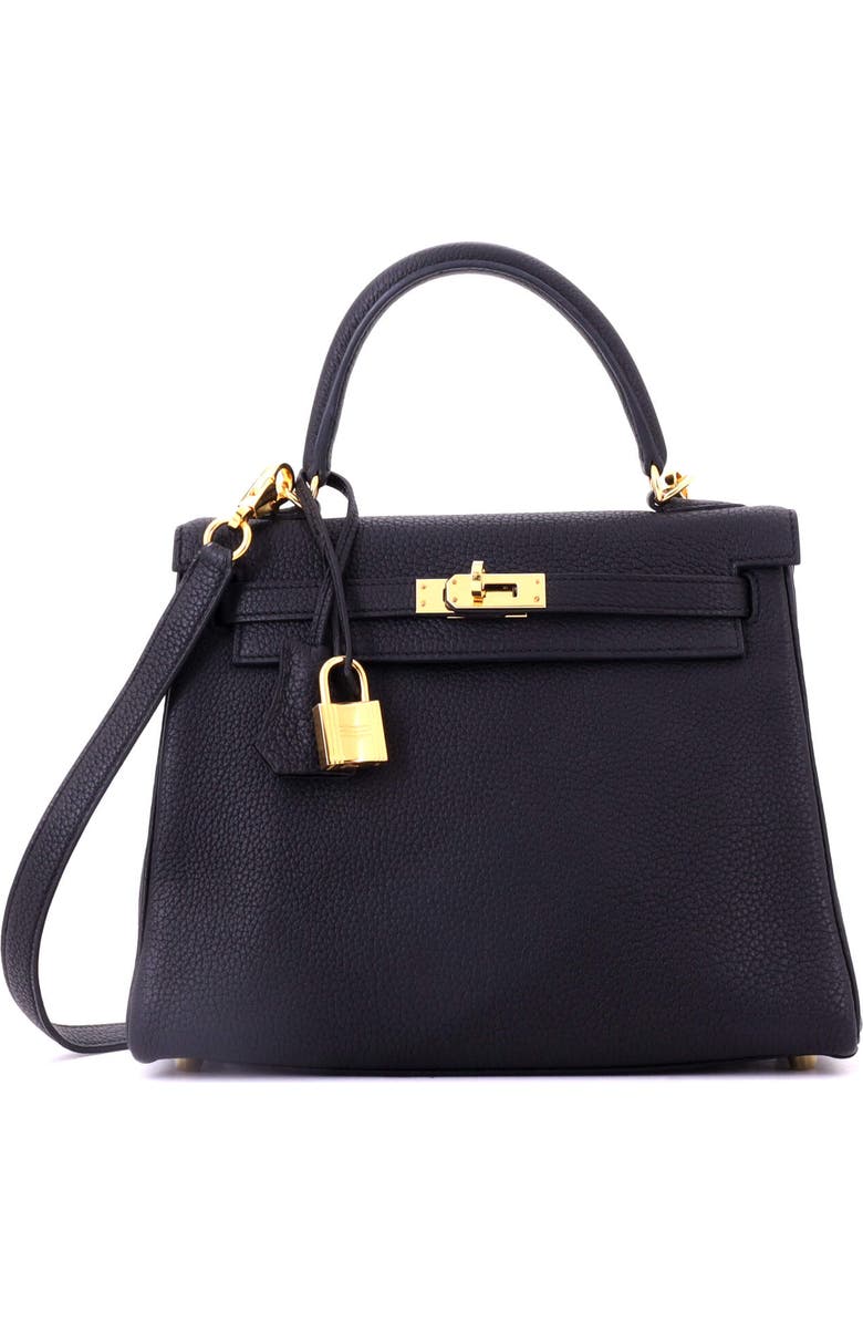 Pre-Owned Hermes Kelly Handbag Black Togo with Gold Hardware 25, Main, color, Noir