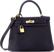 Pre-Owned Hermes Kelly Handbag Black Togo with Gold Hardware 25