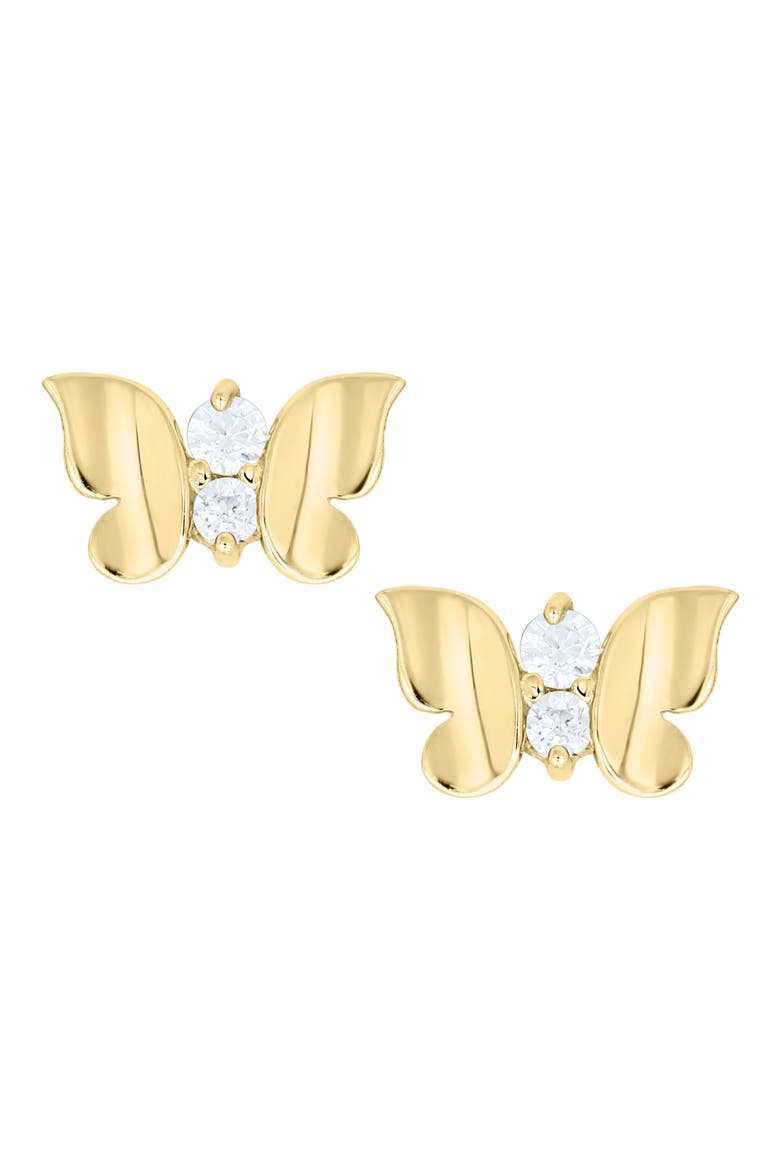 14K Gold & Cubic Zirconia Butterfly Stud Earrings, Main, color, GOLD