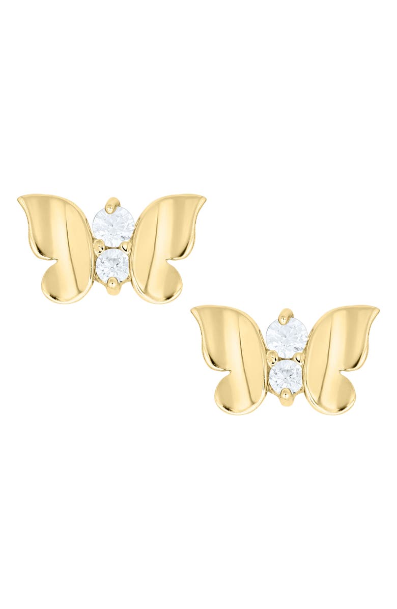 Mignonette 14K Gold & Cubic Zirconia Butterfly Stud Earrings, Main, color, Gold