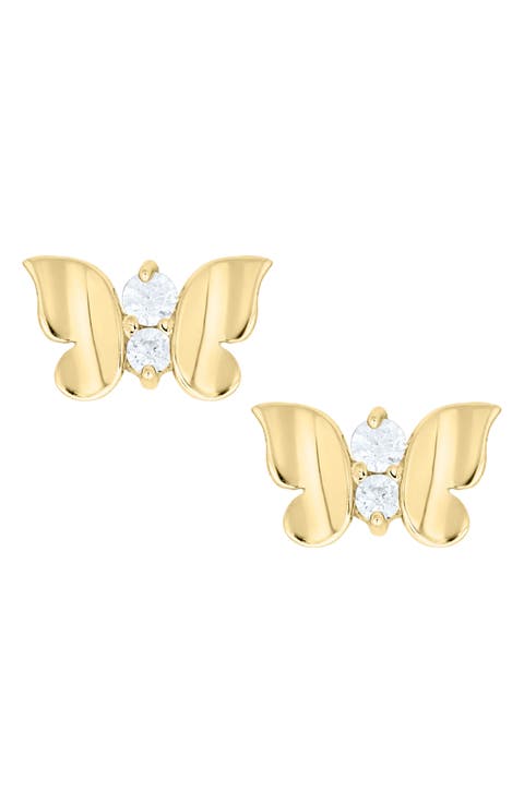 14K Gold & Cubic Zirconia Butterfly Stud Earrings (Baby)