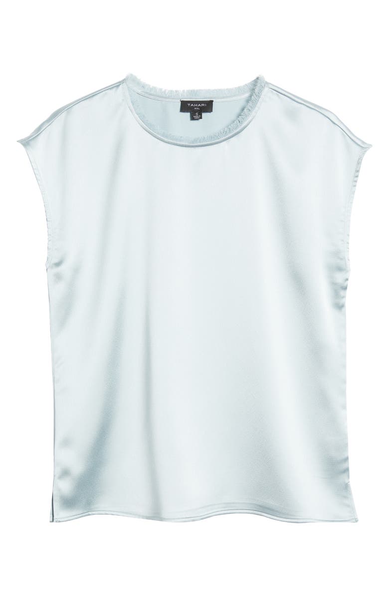 Tahari ASL Fringe Neck Satin Top, Alternate, color, Dusty Aqua
