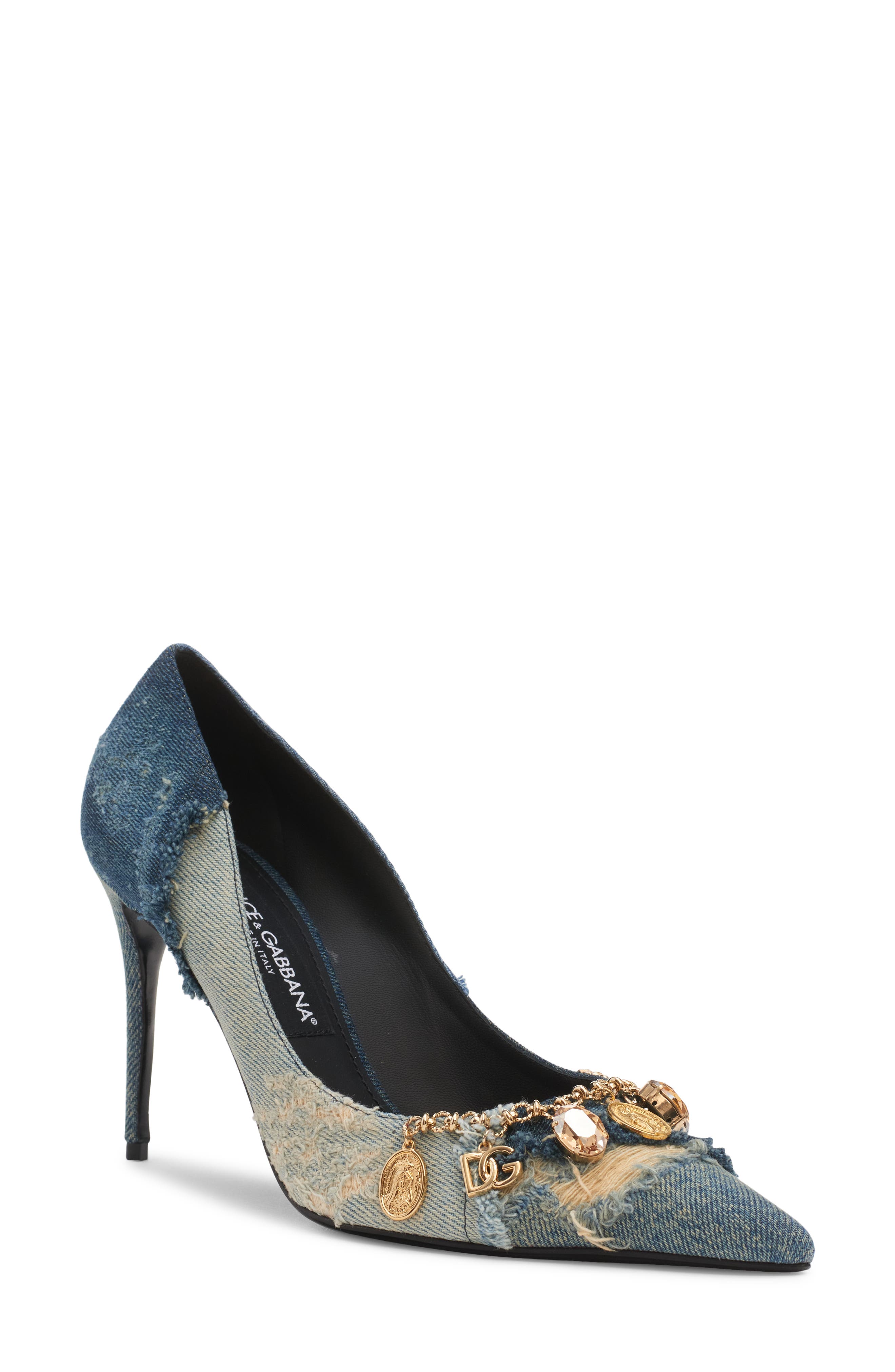Dolce&Gabbana Charm Embellished Pointed Toe Pump, Main, color, Blue