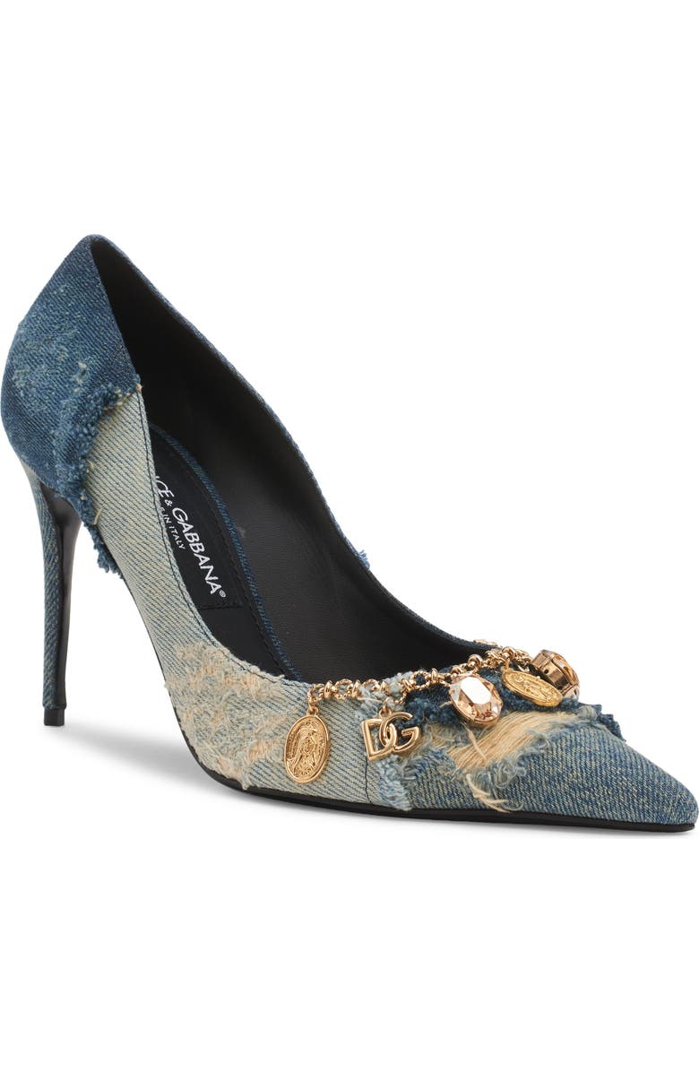 Dolce&Gabbana Charm Embellished Pointed Toe Pump, Main, color, Blue