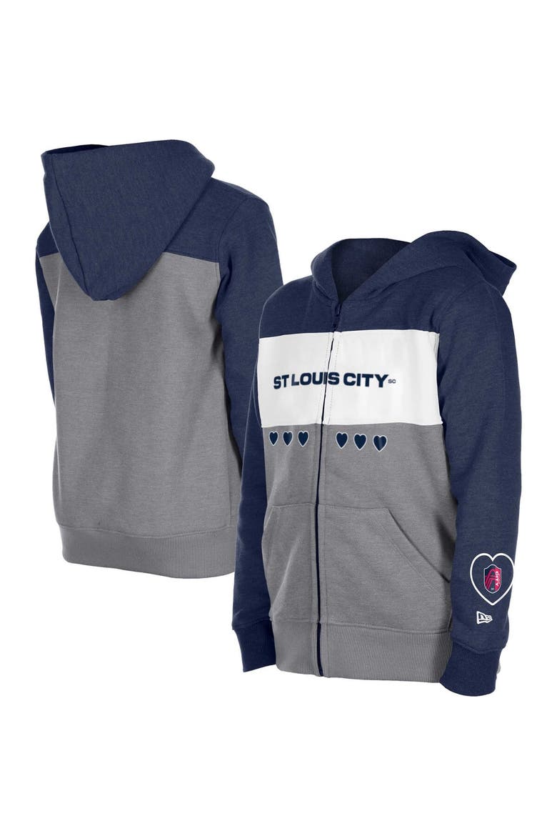Girl's 5th & Ocean by New Era Gray/Navy St. Louis City SC Full-Zip Hoodie Jacket, Main, color, Gray