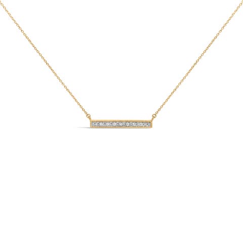 Yellow Gold Plated Diamond Accent Bar Pendant Necklace