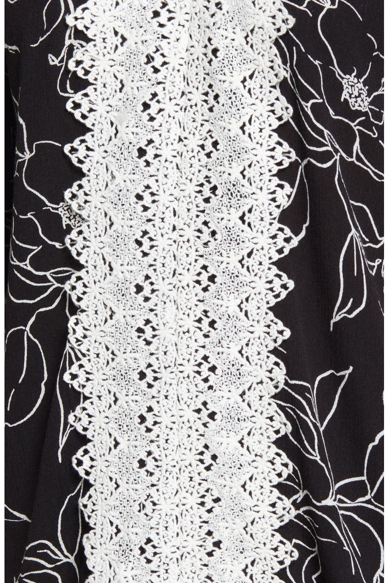 Lace Trim Floral Woven Blouse, Alternate, color, BLACK STENCIL