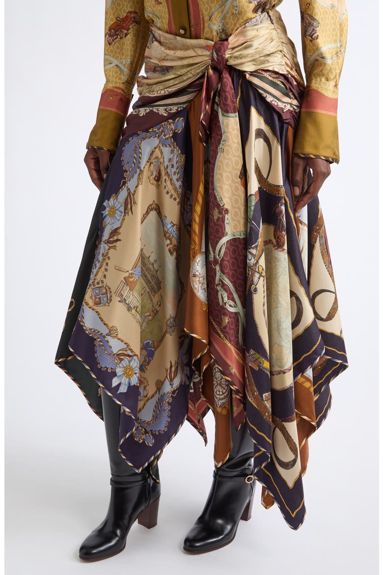 Valiant Print Draped Silk Scarf Skirt, Alternate, color, SPLICED SCARVES