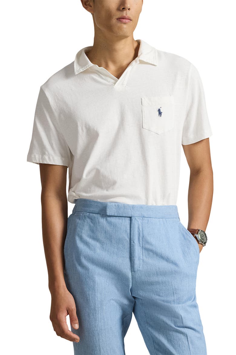 Johnny Collar Cotton & Linen Pocket Polo, Main, color, NEVIS
