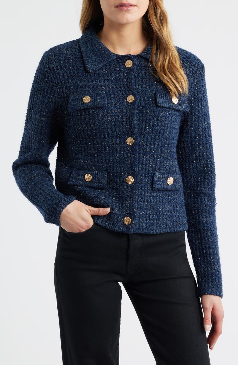 MARGARET O'LEARY Gabrielle Metallic Jacket, Alternate, color, Navy