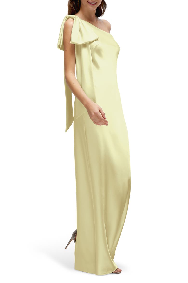 Bow Detail One-Shoulder Stretch Satin Charmeuse Gown, Alternate, color, BUTTER YELLOW