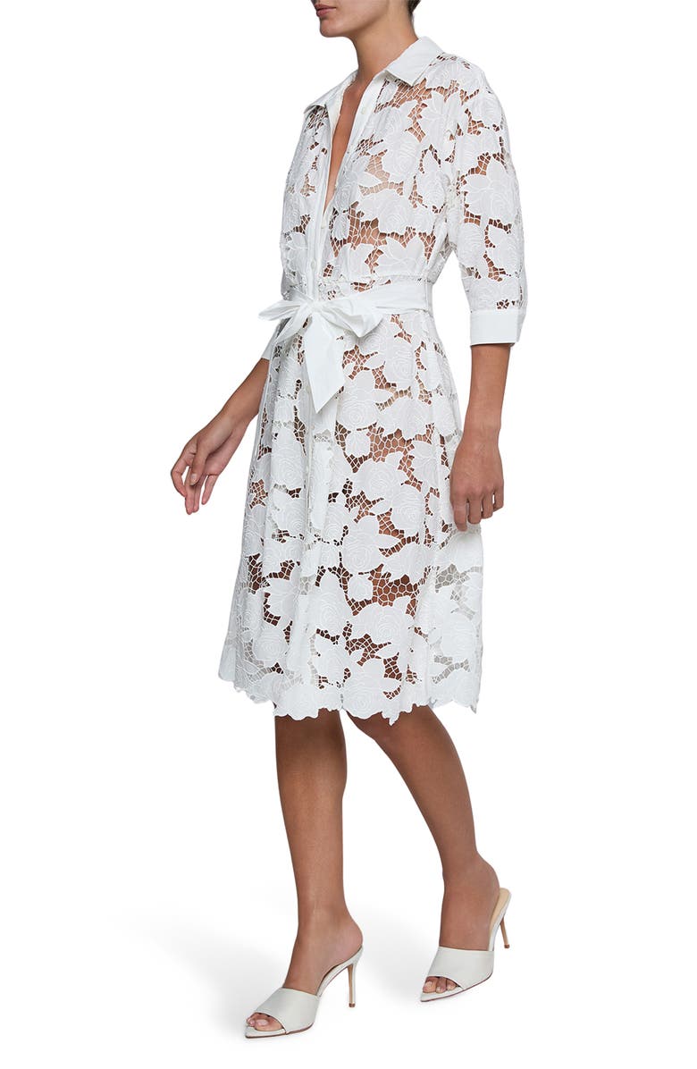 L'AGENCE May Tie Waist Lace Midi Dress, Alternate, color, Ivory