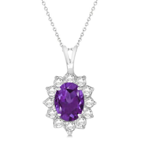 Amethyst & Diamond Accented Pendant Necklace 14k