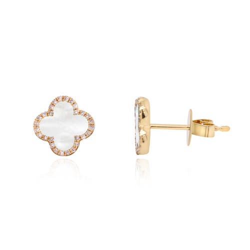 The Lovery Fine Jewelry Mother Of Pearl Diamond Clover Stud Earrings In Silver