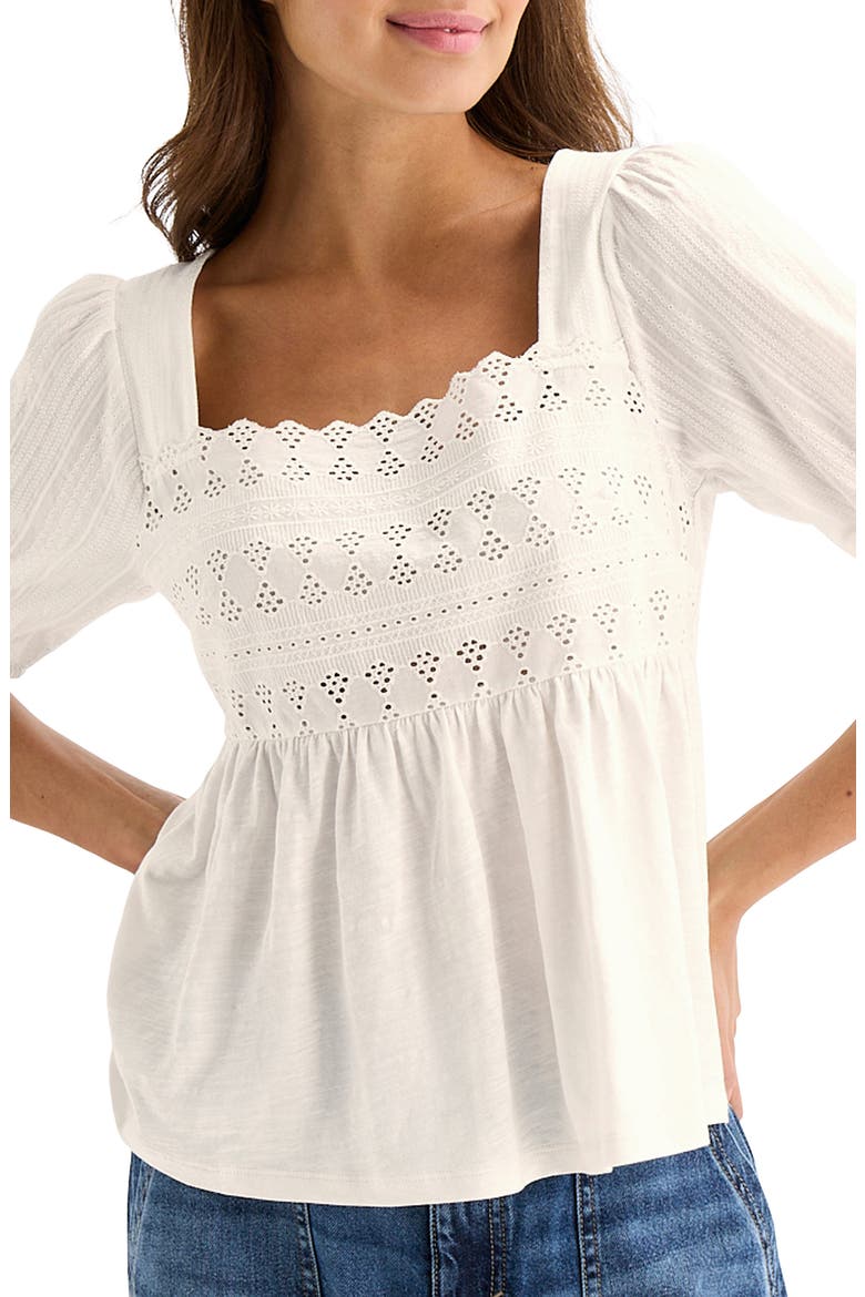 Schiffli Square Neck Cotton Top, Main, color, GARDENIA