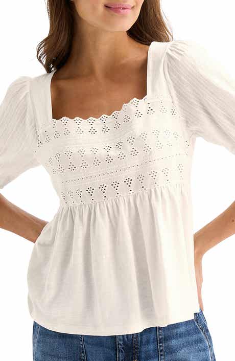 Lucky Brand Schiffli Square Neck Cotton Top