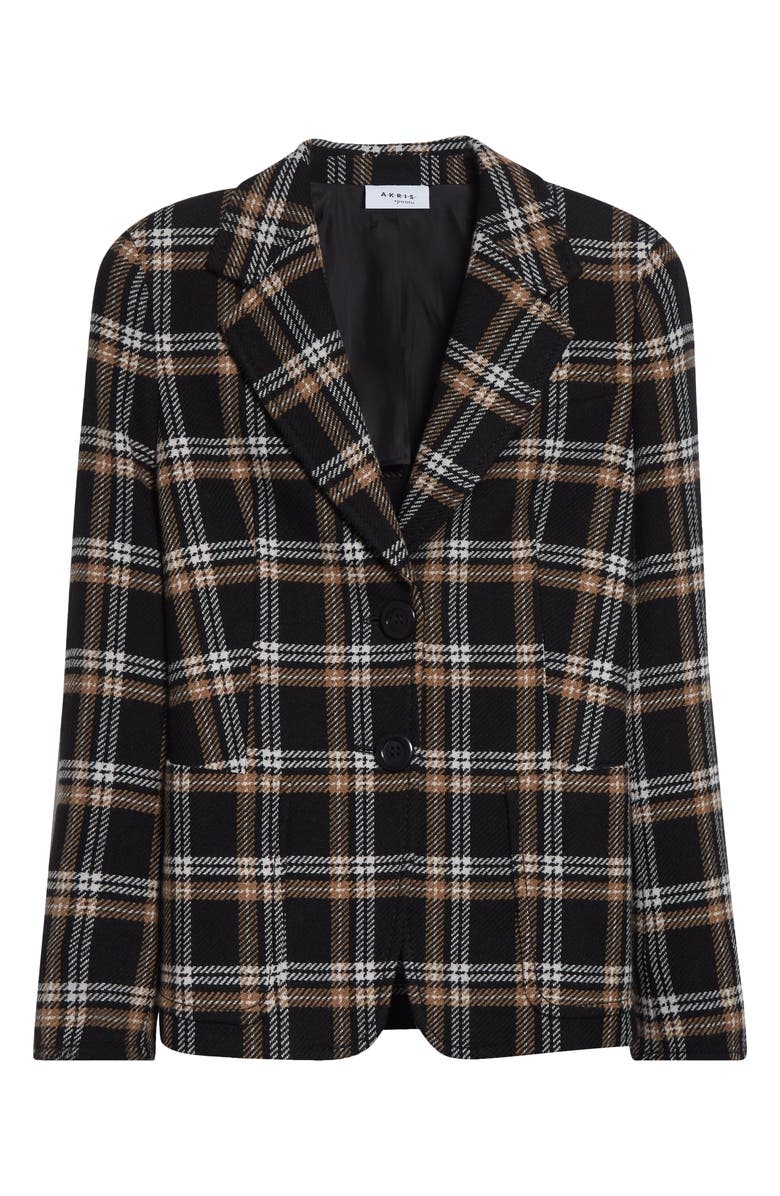 Akris punto Plaid Wool Blend Jacket, Main, color, Black-Camel-Cream