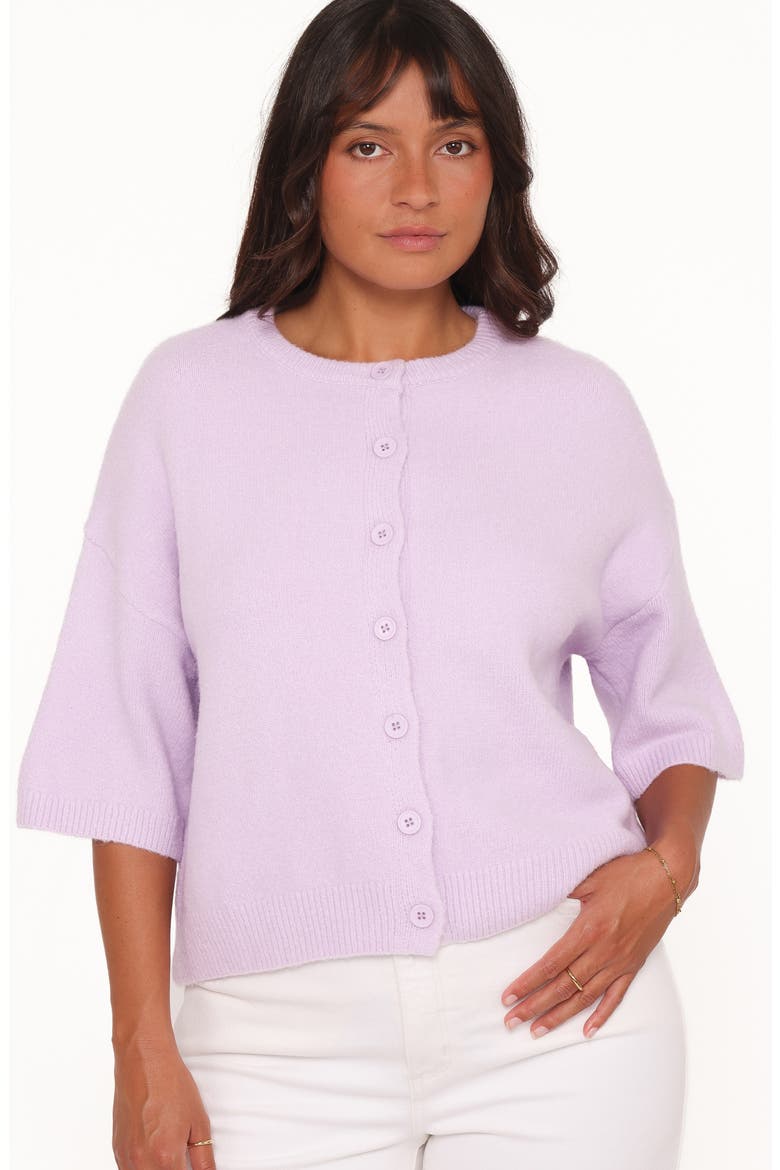 Lilith Elbow Sleeve Cardigan, Alternate, color, LILAC