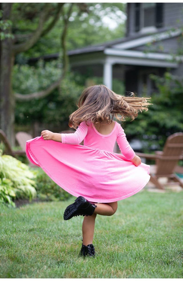 WORTHY THREADS Girls Stretch Velvet Twirly Dress, Alternate, color, Pink Candy