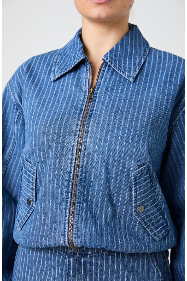 Cherrie Pinstripe Denim Jacket, Alternate, color, MEDIUM WASH