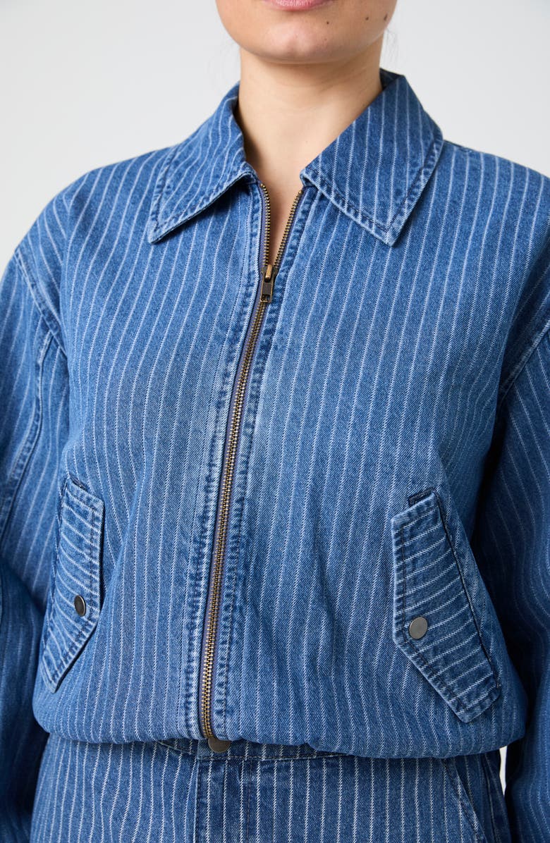 French Connection Cherrie Pinstripe Denim Jacket, Alternate, color, Medium Wash