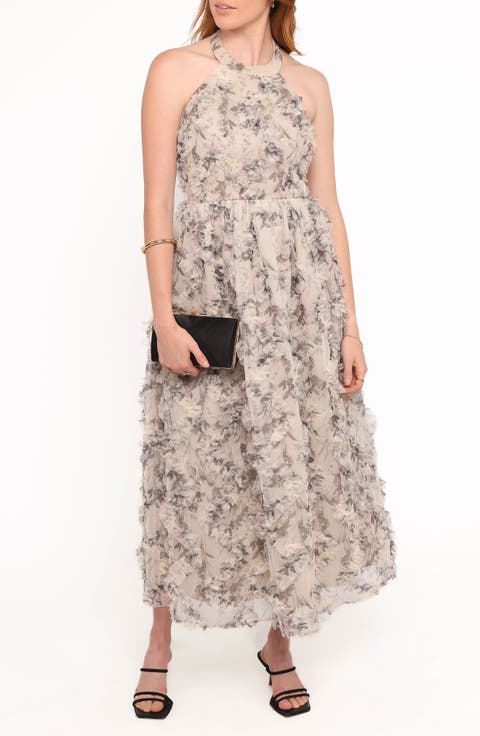 Delora Floral Print Halter Maxi Dress