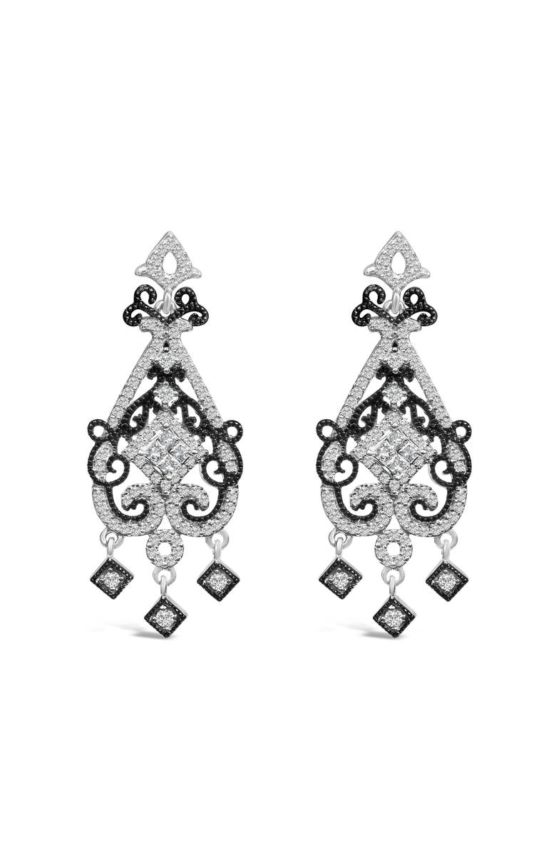Haus of Brilliance Black Rhodium and Silver 3/4 Cttw Diamond Chandelier Earrings, Main, color, White