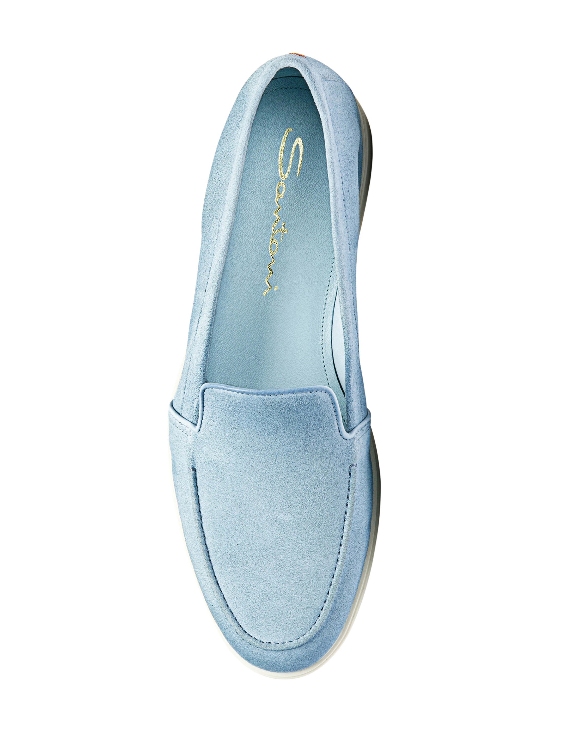 Santoni Women's Suede Loafer, Alternate, color, Light Blue