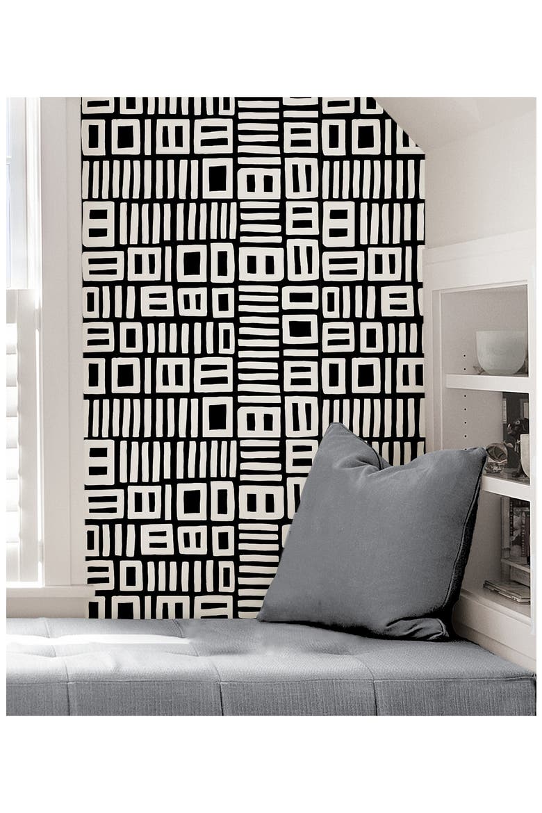 Black Traverse Peel and Stick Wallpaper, Alternate, color, BLACK