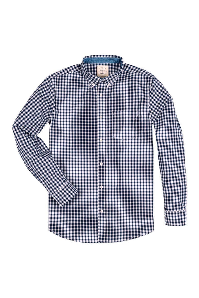 Men's Organic Stretch Poplin Shirt, Alternate, color, Navy Gingham