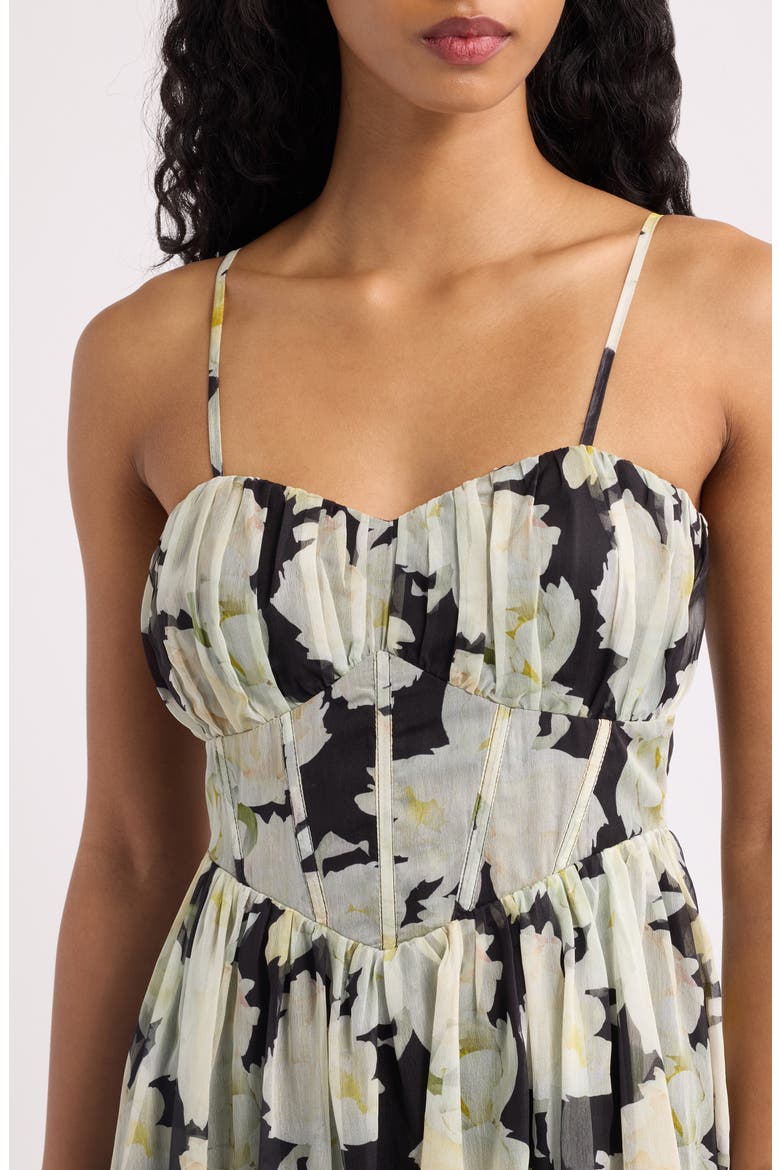 Linda Floral Corset Midi Dress, Alternate, color, BLACK FLORAL
