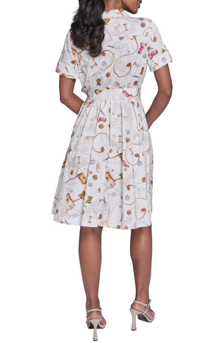 KARL LAGERFELD PARIS Print Tie Waist Shirtdress, Alternate, color, Soft White Multi