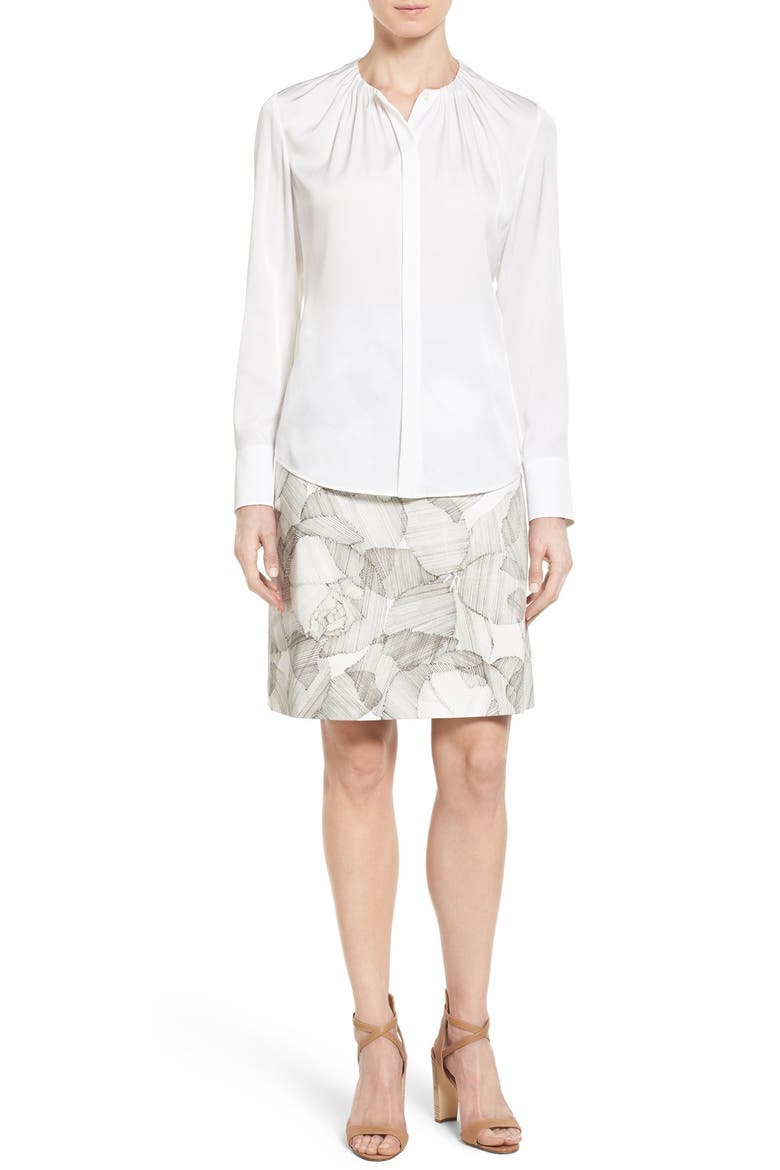'Banora' Ruched Neck Stretch Silk Blouse, Alternate, color, VANILLA LIGHT