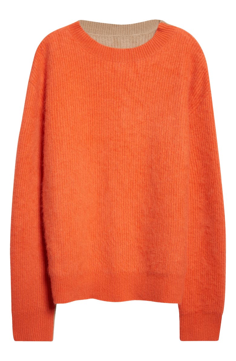 ZANKOV Halas Colorblock Rib Merino Wool & Cashmere Crewneck Sweater, Alternate, color, Persimmon