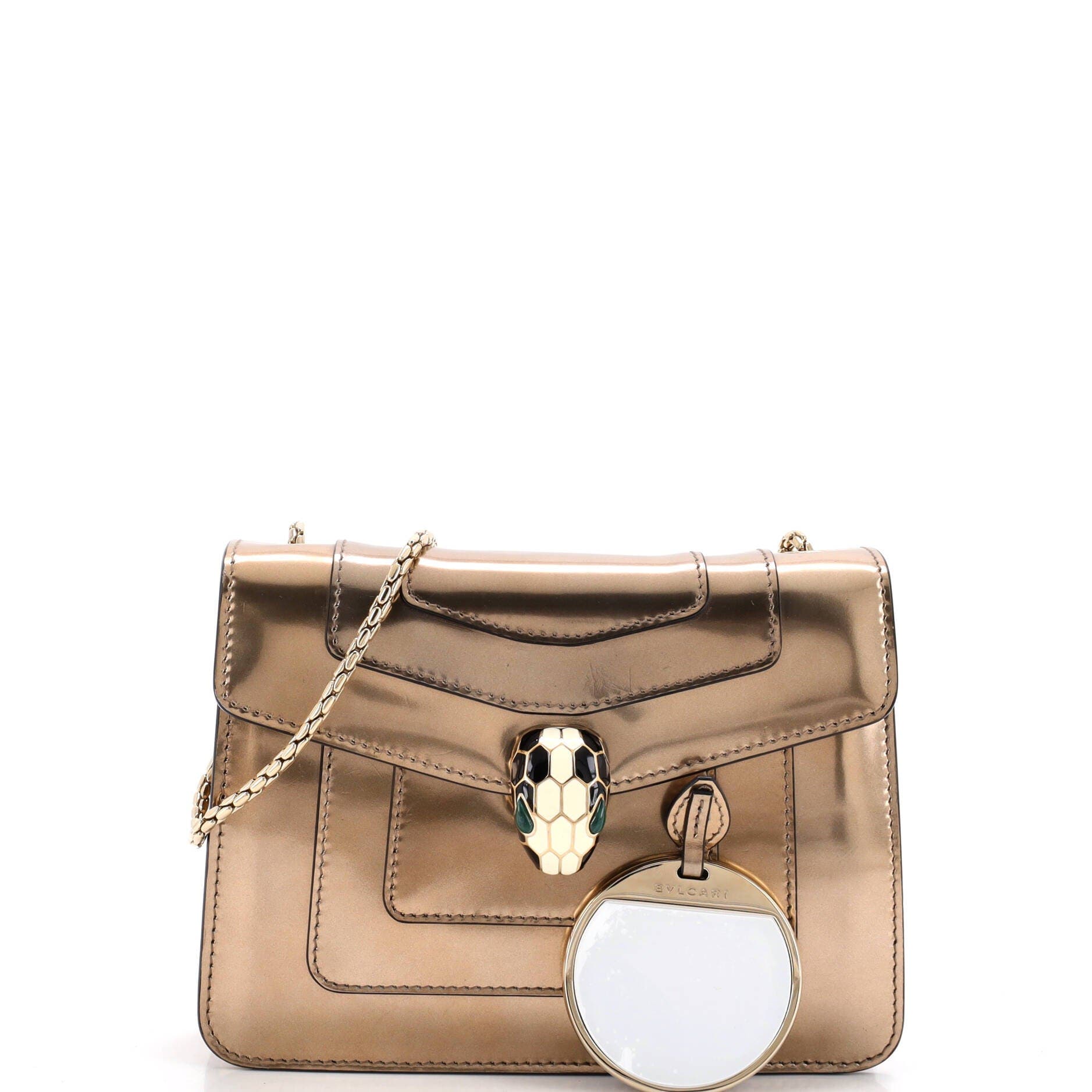 Serpenti Forever Square Shoulder Bag Metallic Leather Small, Alternate, color, Metallic Gold