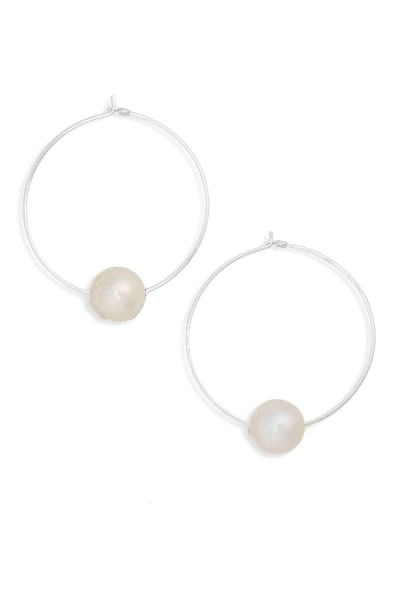 Freshwater Pearl Hoop Earrings, Main, color, WHITE