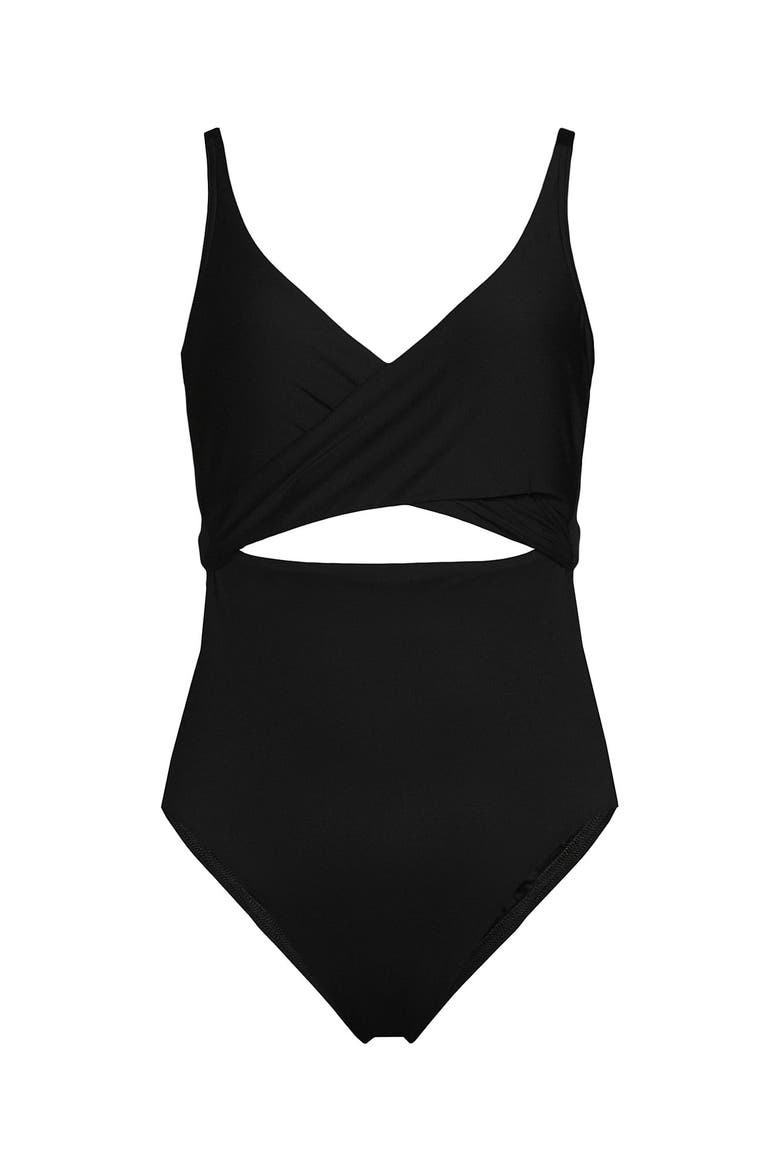 Plus Size Wrap Monokini High Leg One Piece Swimsuit, Alternate, color, Black