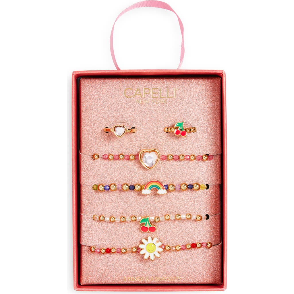 Capelli New York Kids' Cherry Assorted 6-Pack Ring & Bracelet Set in Gold Multi