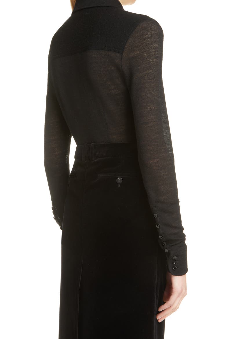 Fitted Wool Jersey Button-Up Shirt, Alternate, color, NOIR