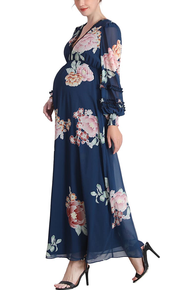 Adell Maternity Maxi Chiffon Dress, Alternate, color, Navy