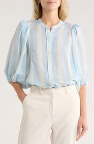 Nordstrom Stripe Balloon Sleeve Button-Up Shirt