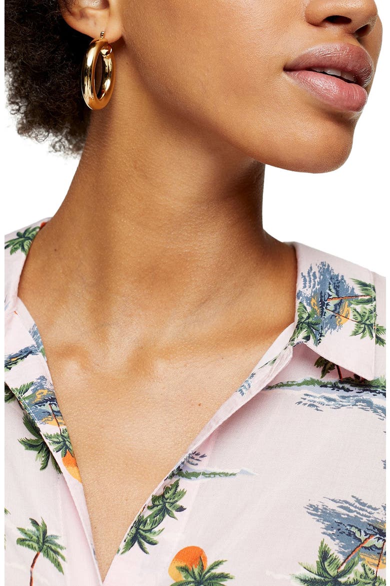 Hawaiian Print Front Knot Top, Alternate, color, PINK MULTI