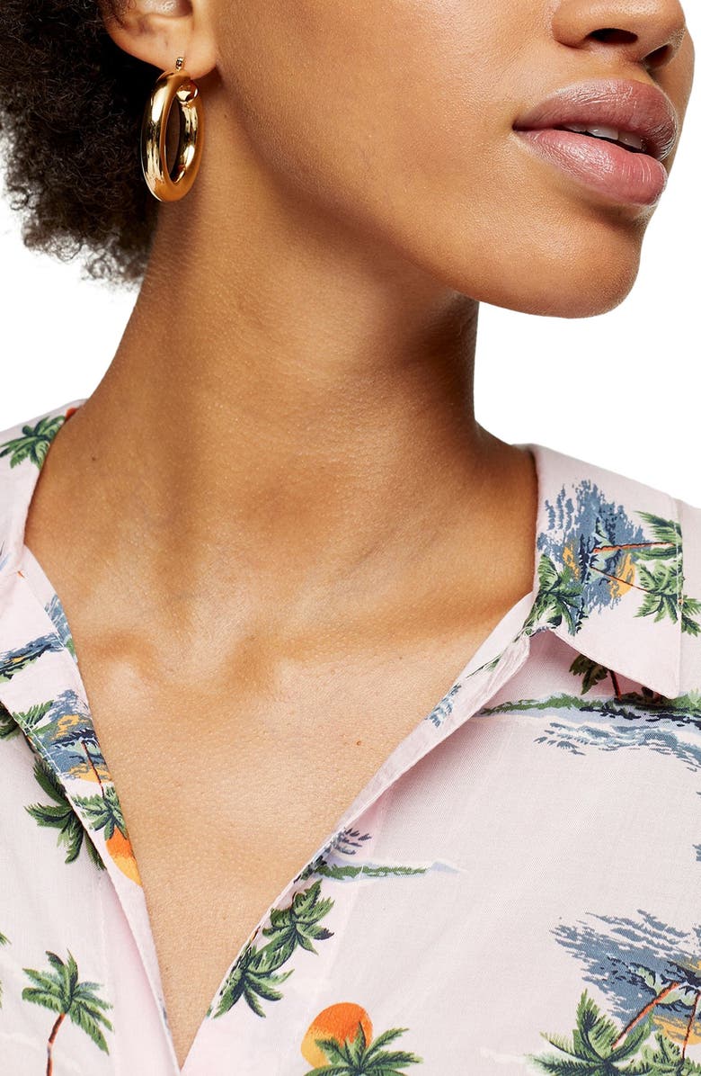 Topshop Hawaiian Print Front Knot Top, Alternate, color,