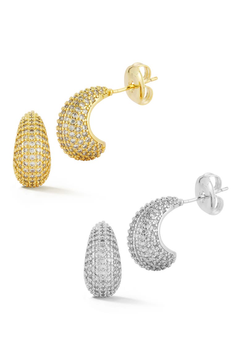 Set of 2 Cubic Zirconia Hoop Earrings, Main, color, TWO TONE