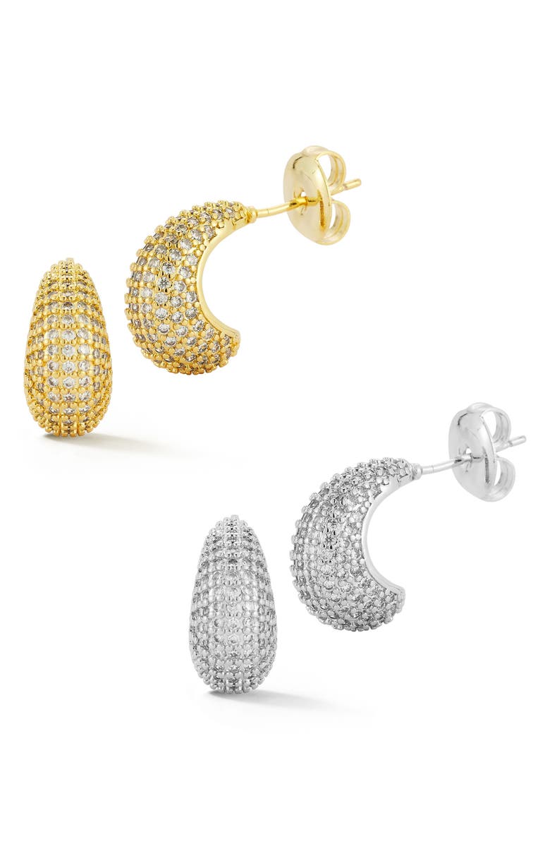 GLAZE JEWELRY Set of 2 Cubic Zirconia Hoop Earrings, Main, color, Two Tone