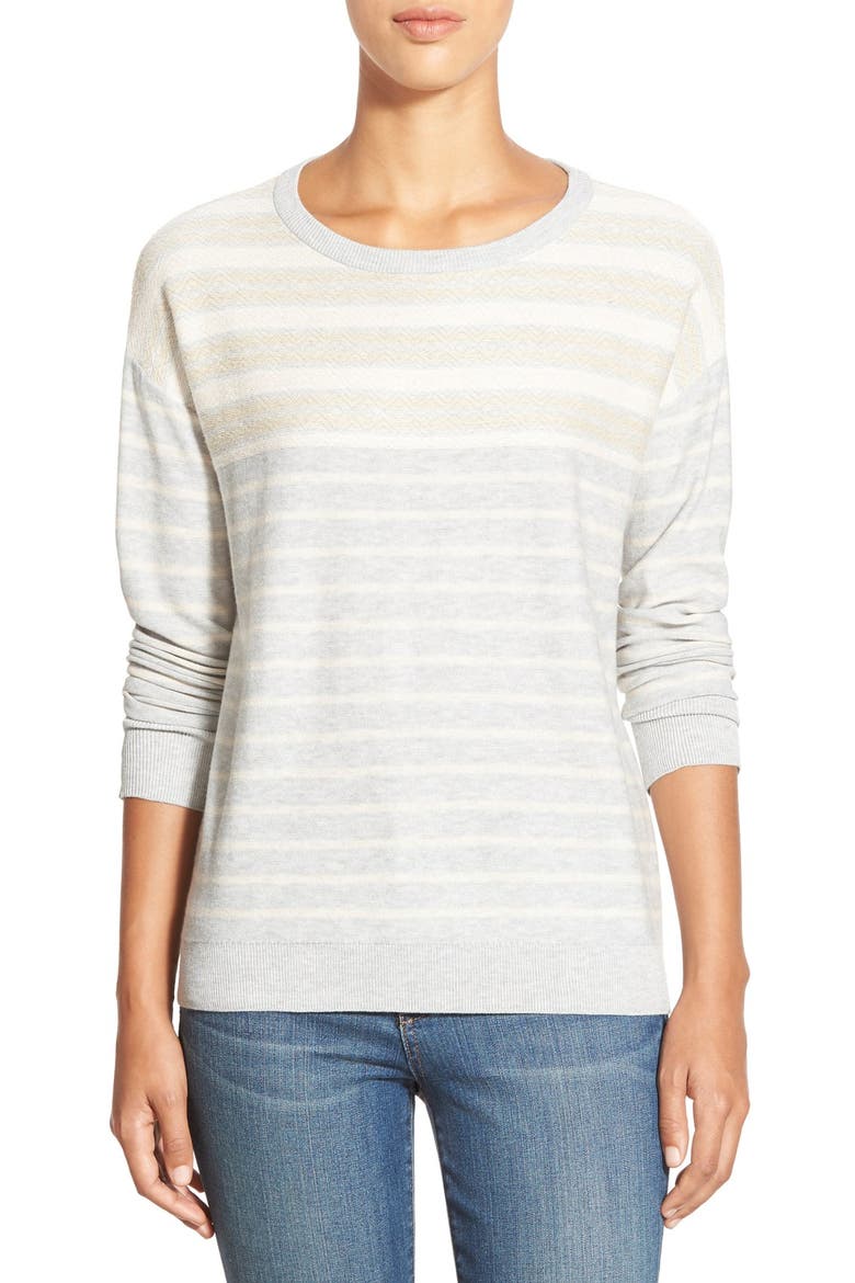 Side Zip Stripe Crewneck Sweater, Main, color, HEATHER GREY- OATMEAL PATTERN