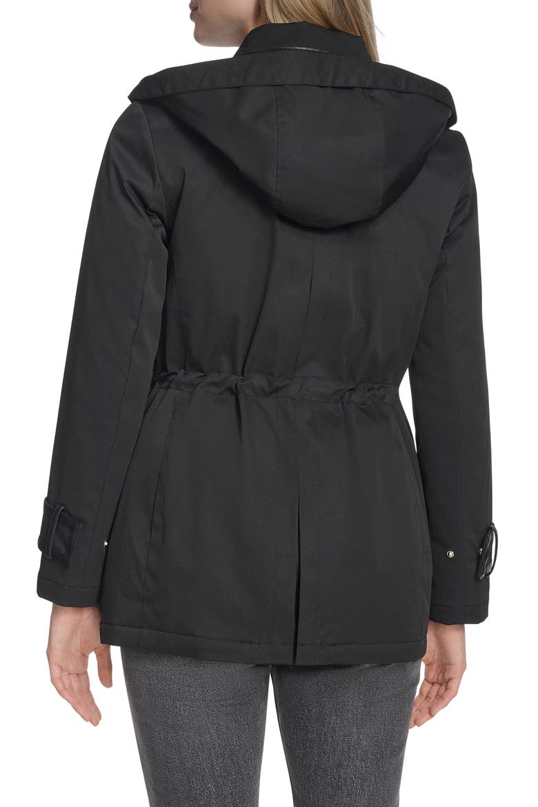 Hooded Water Resistant Insulated Raincoat, Alternate, color, BLACK