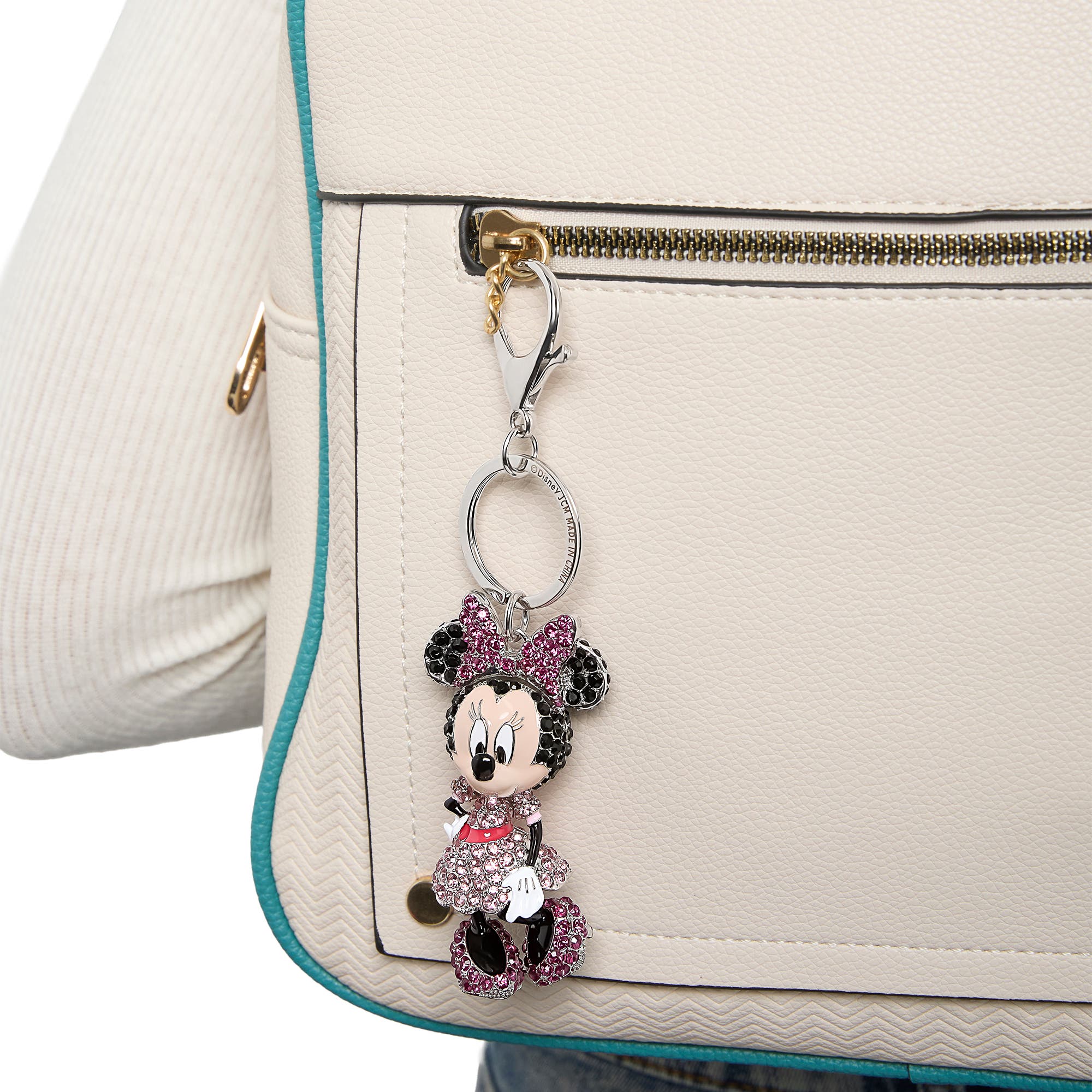 Disney Minnie Mouse Crystal Keychain, Pink Bow & Dress, Silver‑Tone, Alternate, color, Multi