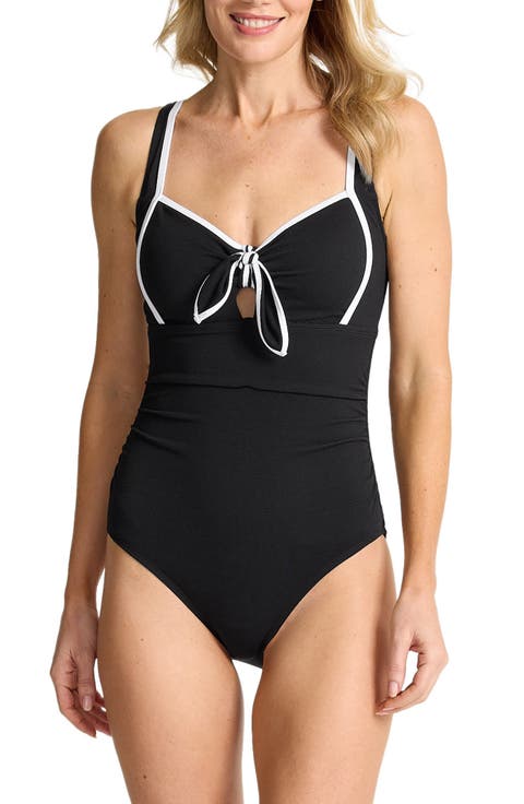 Island Cays Cabana Tie Front One-Piece Swimsuit